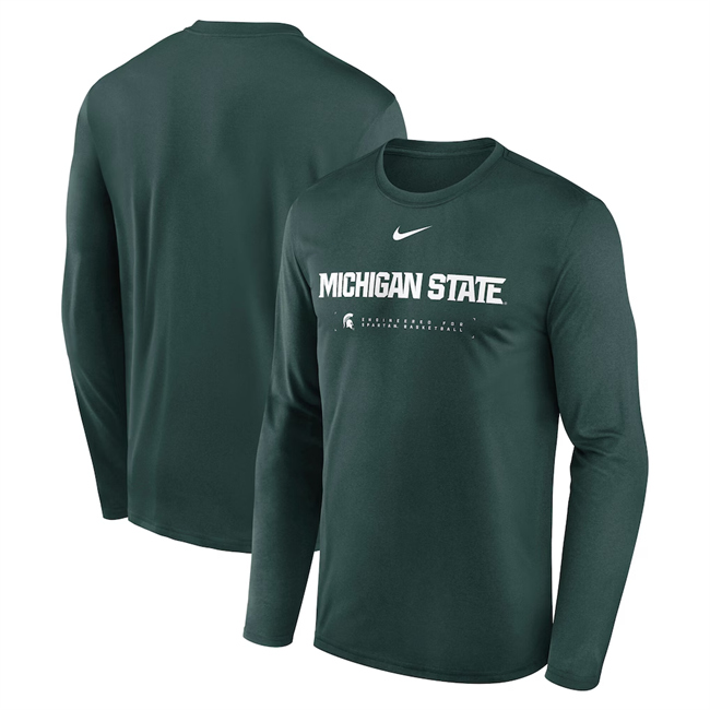Men's Michigan State Spartans Green 2025 Courtside Basketball Shootaround Legend Dri-FIT Long Sleeve T-Shirt